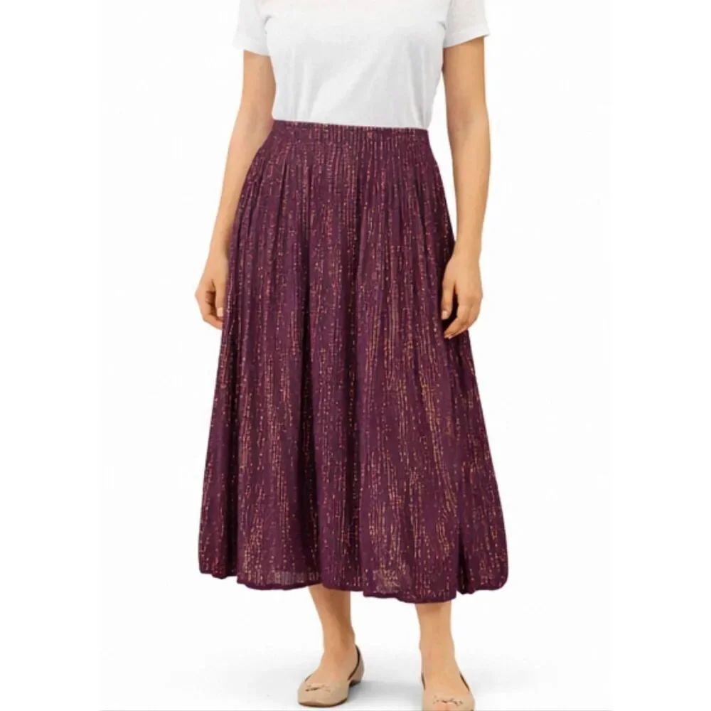 Soft Surroundings purple gold metallic bubble hem midi skirt xs